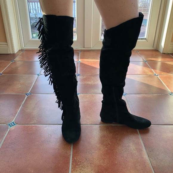 Nine West Black Suede Over-the-Knee Boots, Size 7 - Picture 2 of 4